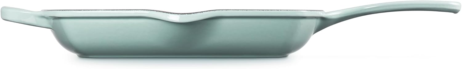 Le Creuset Enameled Cast Iron Signature Square Skillet Grill, 10.25', Sea salt