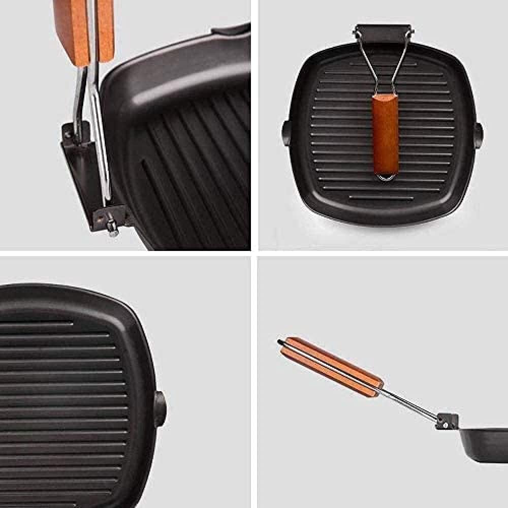 Frying Pan,Folding Square Pan Non-Stick Meat Skillet BBQ Folding Griddle Frying Kitchen Supplies Easy Clean Skillet Griddle for Picnic Camping Wok(24cm)