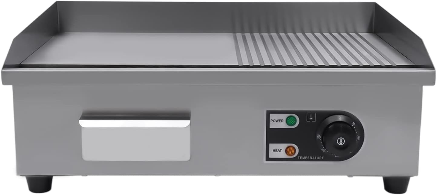 1600W Commercial Griddle, 22' X 13.7' Electric Griddles Grill,Commercial Flat Top Griddle Countertop Griddle Hot Plate Kitchen Stainless Steel Restaurant Grill, 50-300°C Adjustable Temperatures