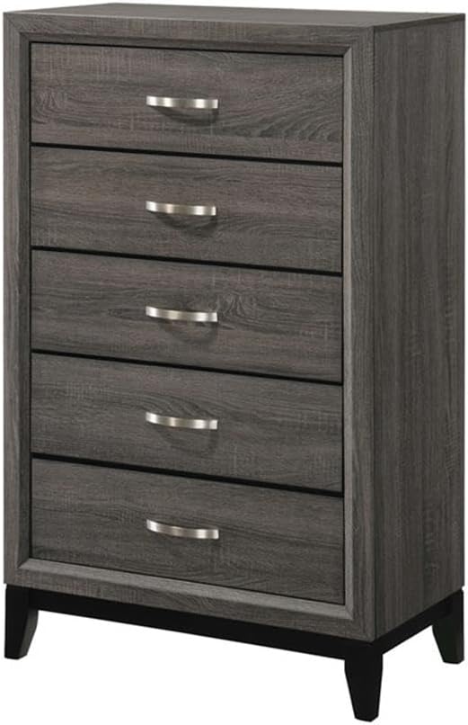 Coaster 5-Piece Transitional Wood Eastern King Panel Bedroom Set in Gray