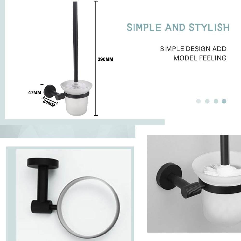 Matte Black Bathroom Hardware Accessories Set Knurled Brass Kit Towel Bar Ring Robe Hook Paper Holder Towel Ring Toilet Brush,3 Pieces Set