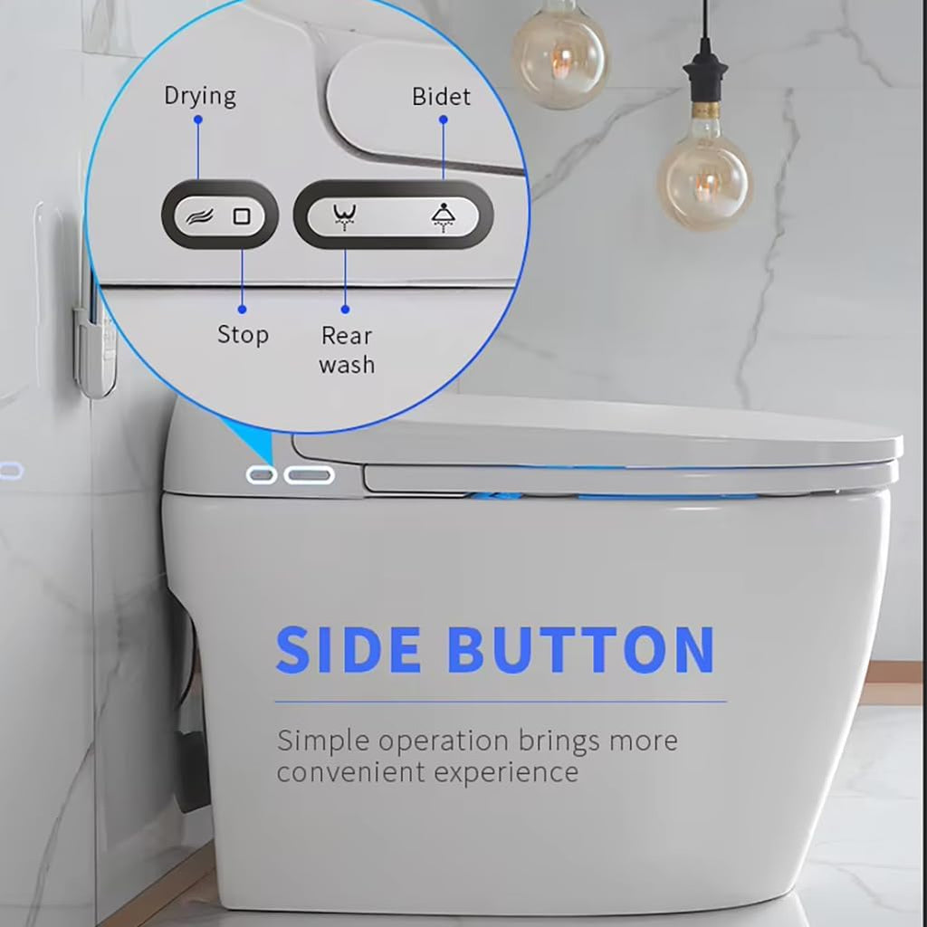 Elongated Smart Toilet with Elongated Heated Bidet Seat, Intelligent Toilet with Bidet Built in, Feet Sensor,Auto Open,Close Seat, Off Seating AUTO Flush, Night Light, Warm Water Dryer,White