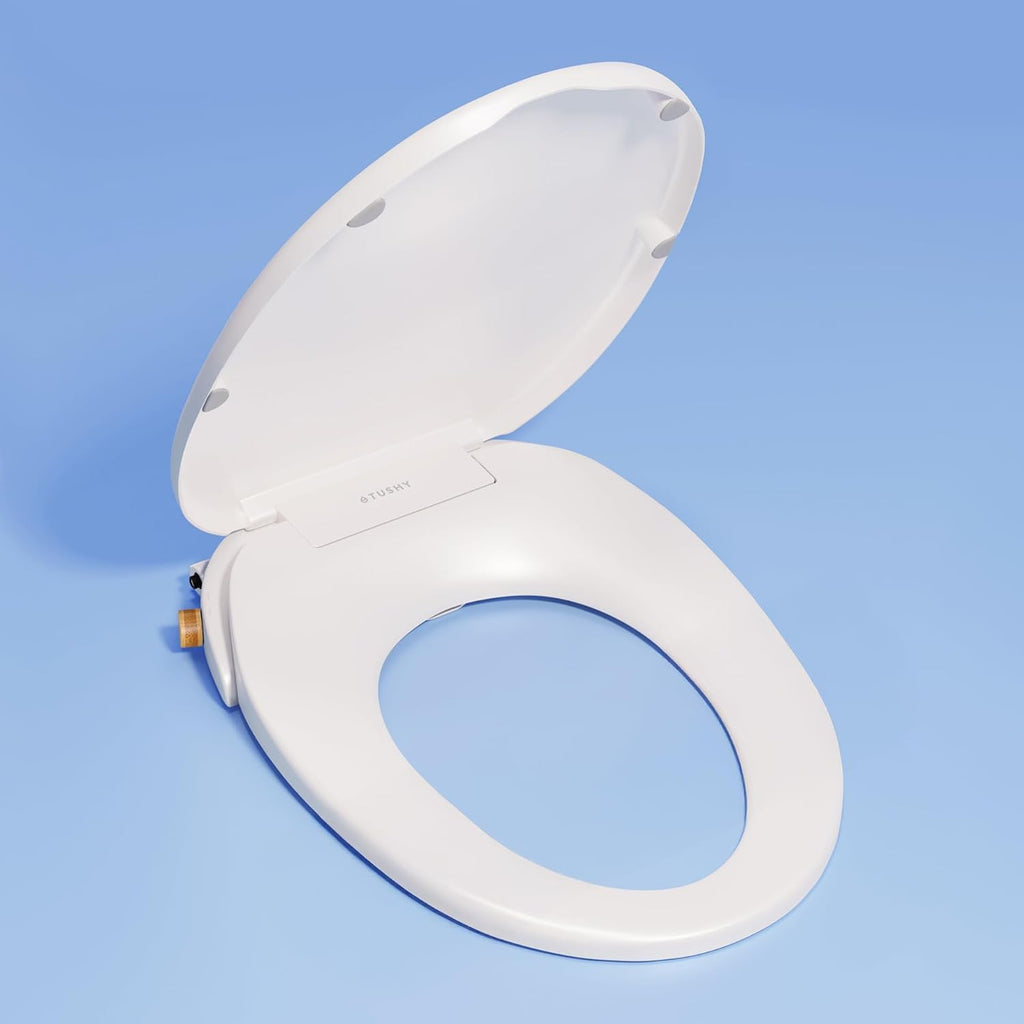 TUSHY Wave Non-Electric Bidet Toilet Seat: Sleek Elongated Design, Quick-Release for Easy Cleaning (DuoFlow Front & Rear Wash, Self-Cleaning Nozzle, Soft-Close Lid), 10-Min DIY Install, Bamboo Knob