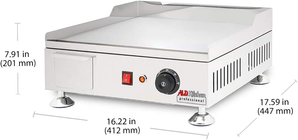 ALDKitchen Flat Top Griddle | Teppanyaki Grill with Dual Thermostat | No plug | 110V (16.00' x 18.00')