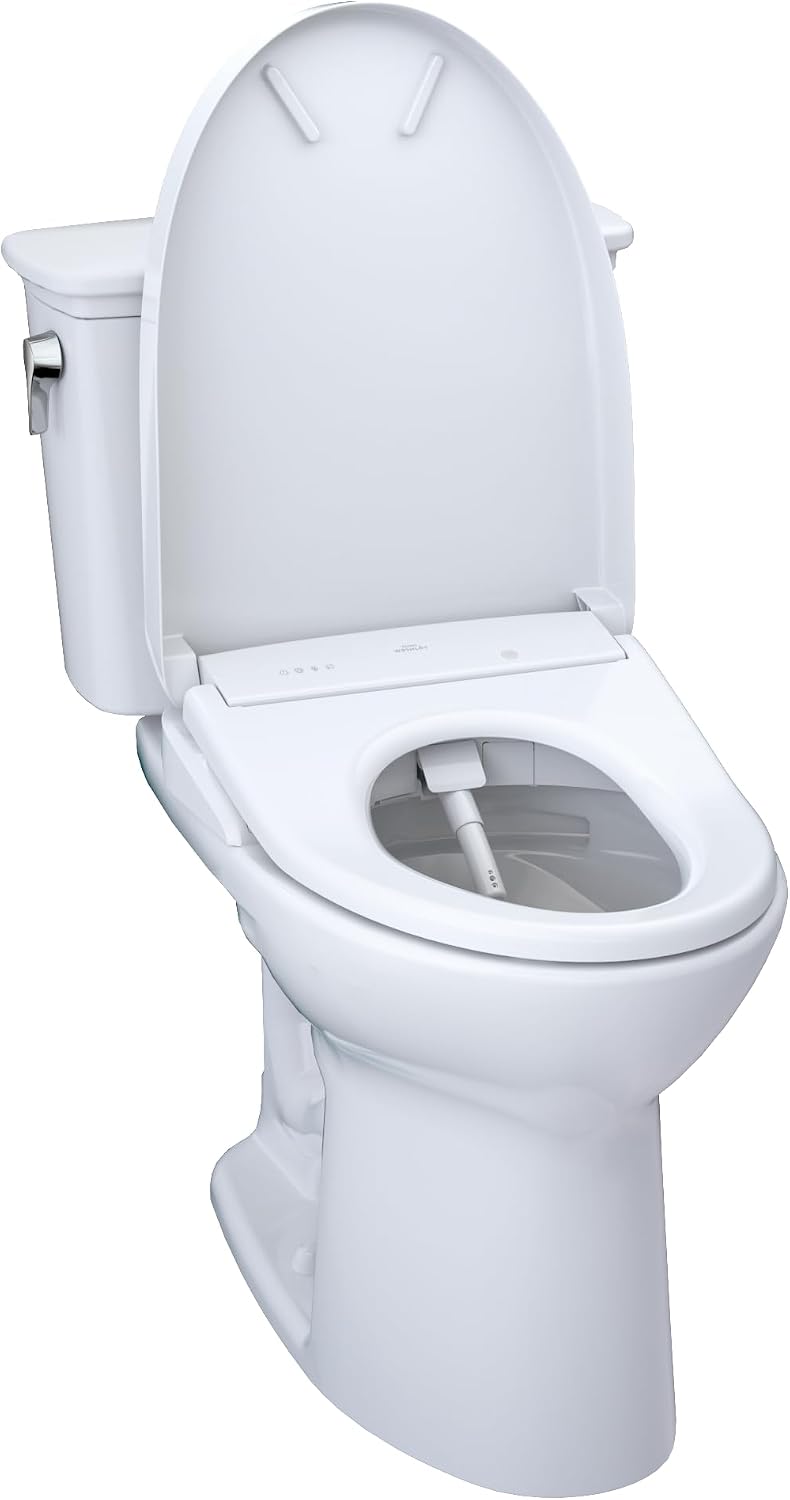 TOTO® Drake® Transitional WASHLET®+ Two-Piece Elongated 1.28 GPF Universal Height TORNADO FLUSH® Toilet with S7 Contemporary Bidet Seat, Cotton White - MW7864726CEFG#01