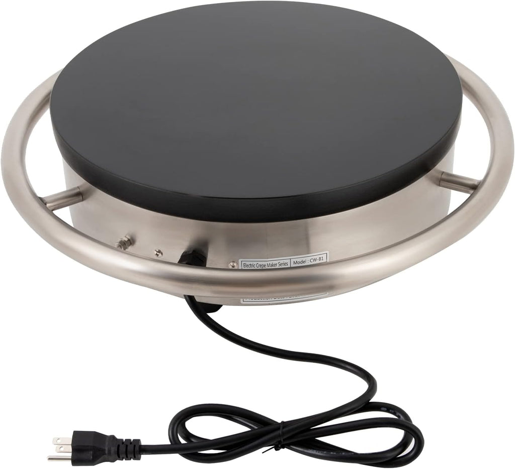 Commercial Crepe Griddle Electric Crepe Maker Machine, 1500W 16inch Commercial Crepe Machine Nonstick Round Crepe Griddle, 122°F-572°F Temp. Range for Blintzes, Crepes, Tortillas, Eggs