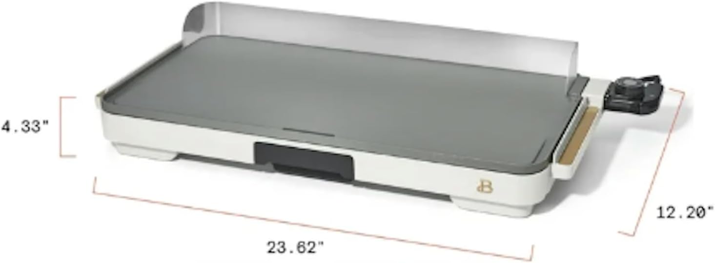 Stunning XL Electric Griddle 12' x 22,' Non-stick by Drew Barrymore (White)