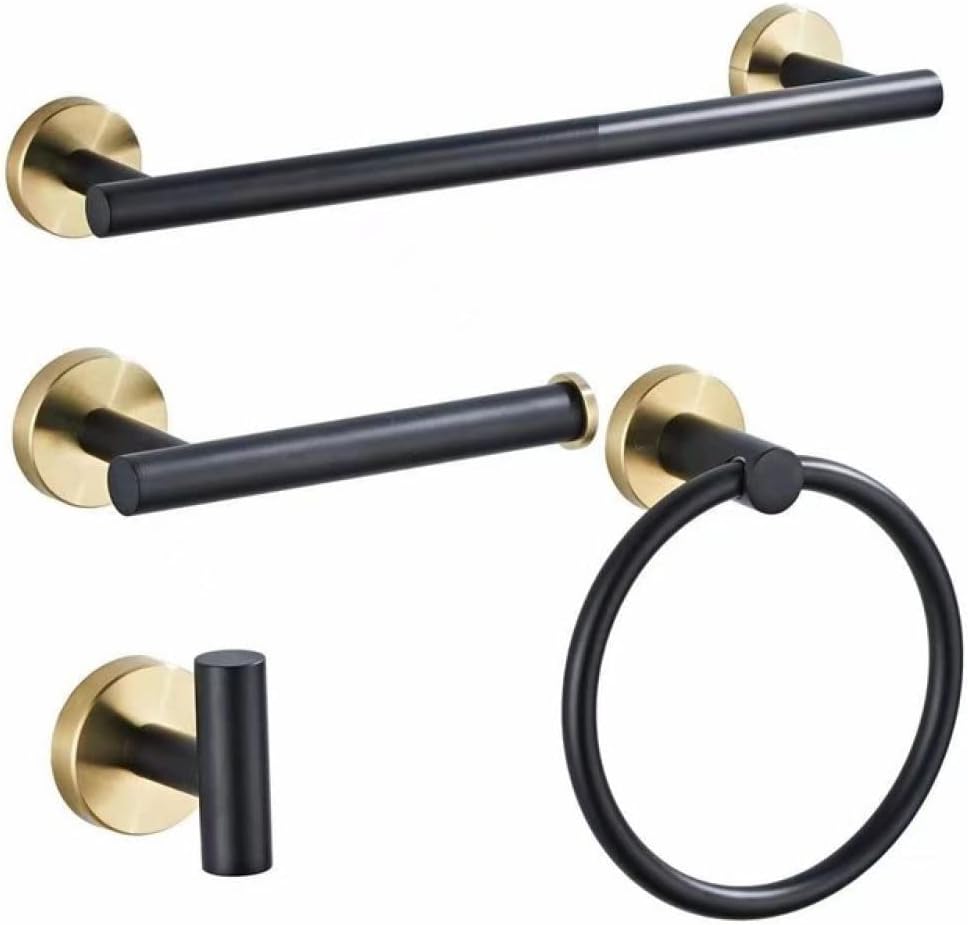 Bathroom Accessories Toilet Paper Holder Towel Holder Set Bath Shower Towel Ring Robe Hook Black Hardware,4 Pieces Set02