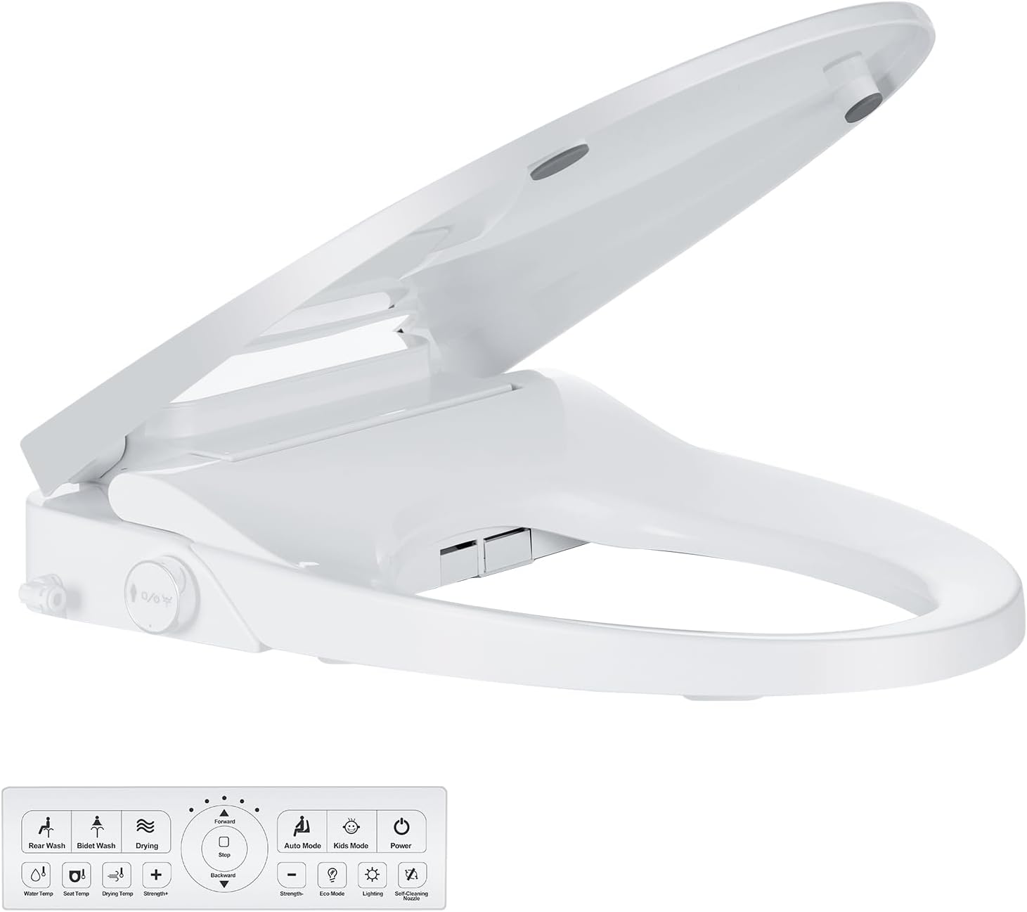 Bidet Toilet Seat Elongated, Electric, Warm Water with Air Dryer, Heated Seat, Front and Rear Wash, LED Nightlight, Wireless Remote, White, Y101