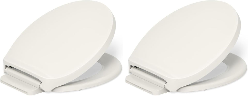 Kohler K-28005-96 Drift ReadyLatch Quiet Close Round Toilet Seat, Biscuit (Pack of 2)