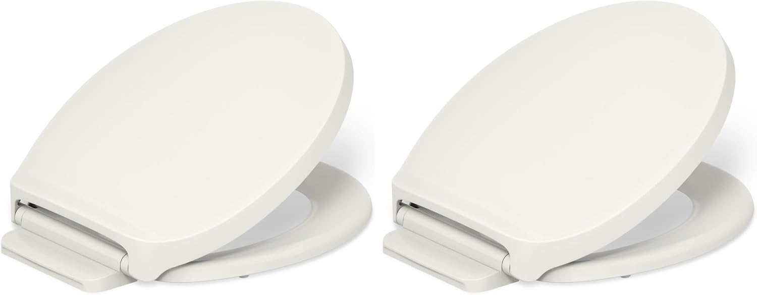 Kohler K-28005-96 Drift ReadyLatch Quiet Close Round Toilet Seat, Biscuit (Pack of 2)