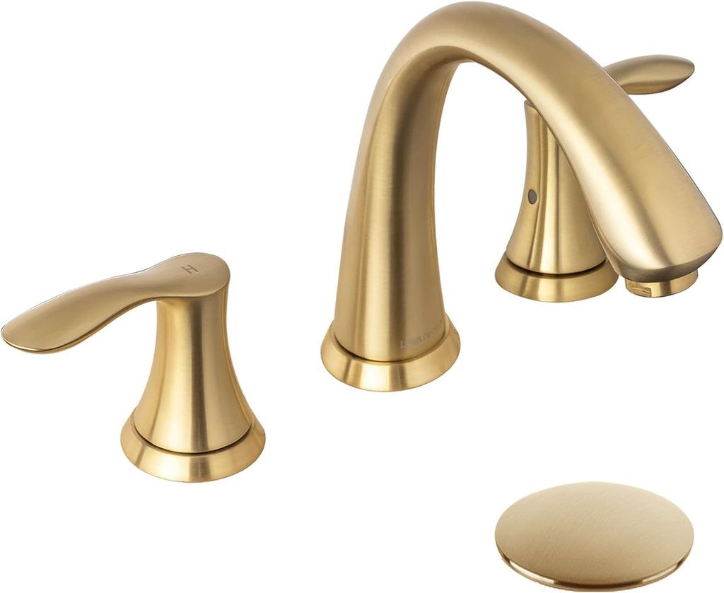 Lava Odoro Valenvoir Gold Bathroom Faucet for Sink 3 Hole, Bronze Gold 8 inch Widespread Bathroom Faucet 2 Handle Bathroom Sink Faucet for Vanity with Drain Assembly Supply line, BF405-BB