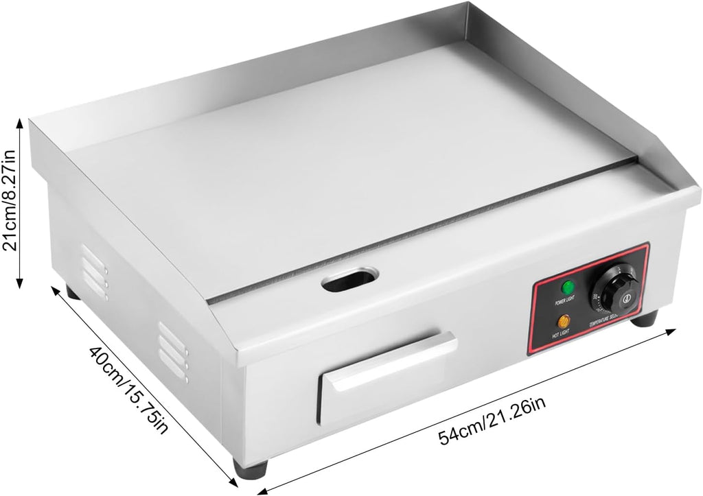 Electric Griddle Commercial Stainless Steel Flat Top Grill 1600 W Power 122-572℉ Adjustable TempeRodenture Control with Nonstick Surface for Restaurant Kitchen Home Outdoor Use