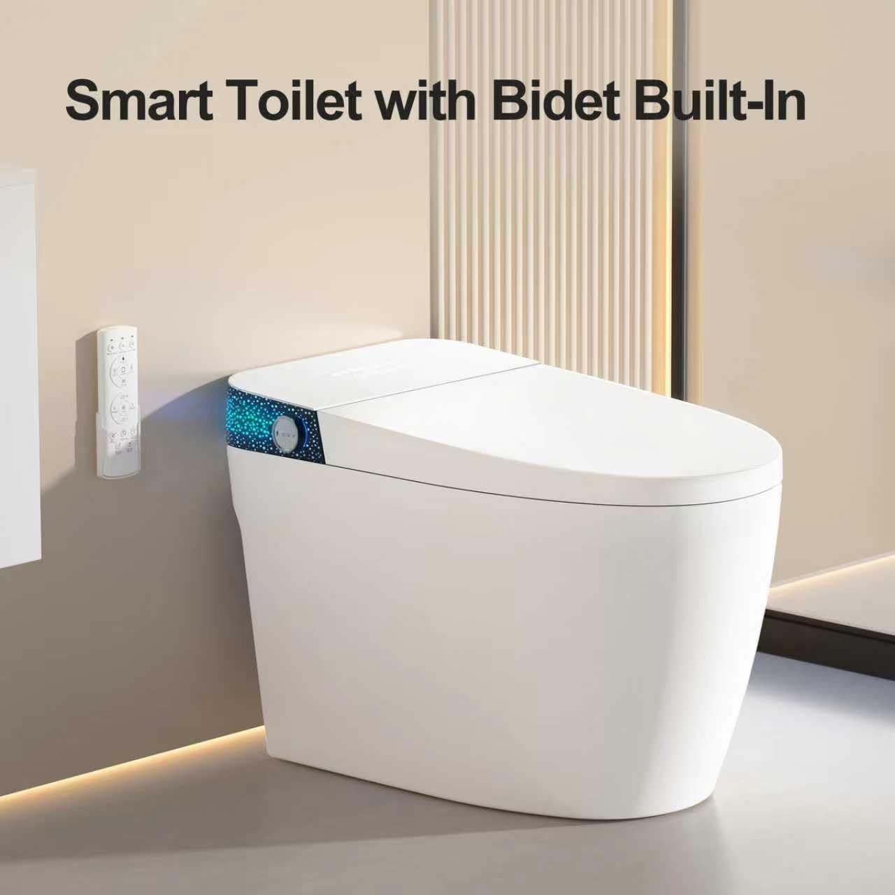Smart Toilet with Bidet Built in, One Piece Toilet with Auto Soft Open&Close Lid&Seat, Foot Sensor, Auto Flush, Heated Seat, Warm Water&Dry, Night Light, Elongated Tankless Design Toilet for Bathroom