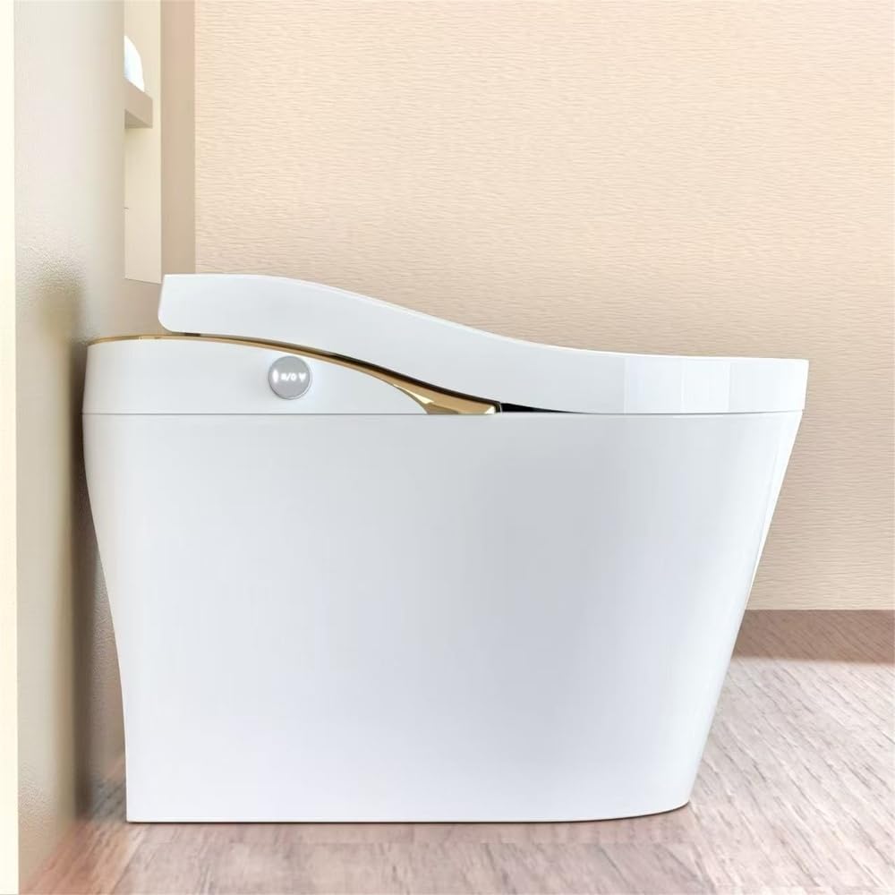Smart Toilet with Bidet, Auto Flush, Auto Open/Close, Heated Seat, Warm Water Dryer, and Foam Shield Function in White - Modern Bathroom Technology
