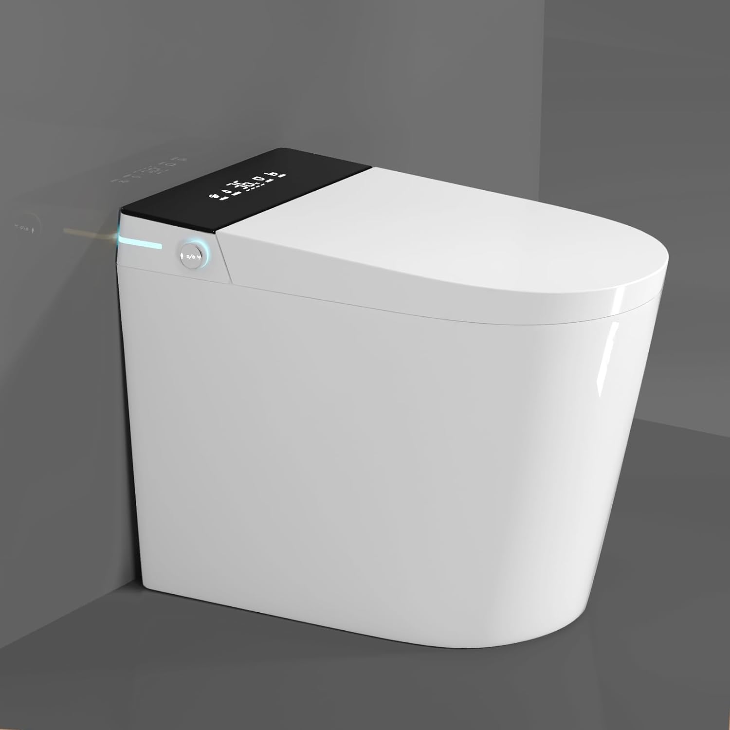 WinZo Compact Round Toilet 23' Depth,Smart Auto Flush Instant Heating and Drying For Small Modern Bathroom 12' Rough-in,White