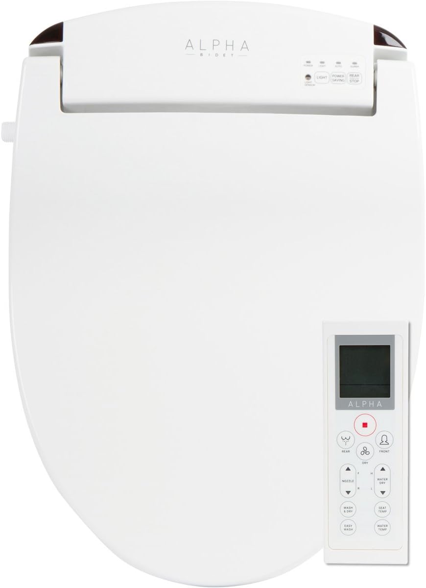 ALPHA BIDET JX2 Round Bidet Toilet Seat, White, Endless Warm Water, *NEW* Bowl Mist, LED Light, Quiet Operation, Wireless Remote, Stainless Steel Nozzle, Sittable Lid, 3 Year Warranty