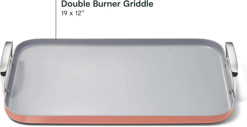 Caraway Double Burner Griddle - 19x12' Griddle Pan - Non-Stick Ceramic Coated - Non Toxic, PTFE & PFOA Free - Oven Safe & Compatible with All Stovetops - Perracotta