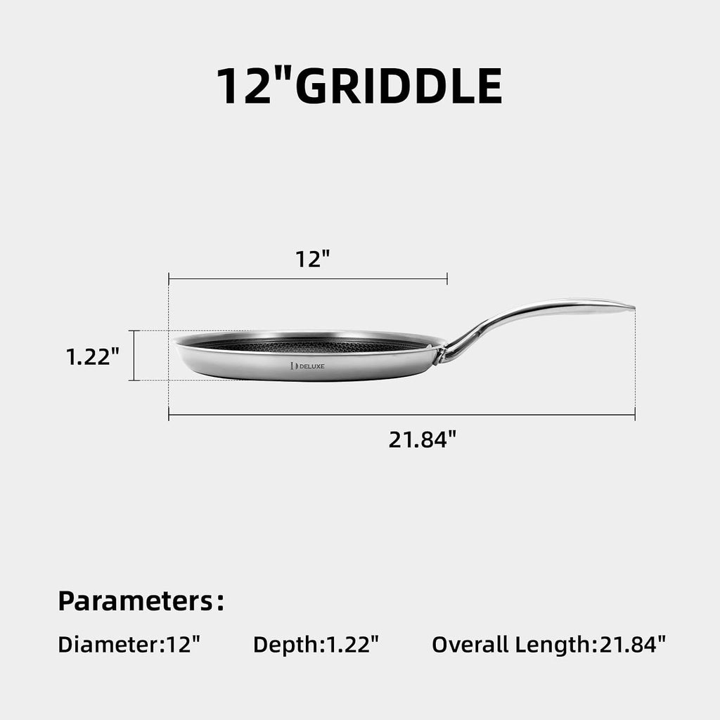 DELUXE Hybrid Nonstick Griddle Pan,12-Inch,Stay-Cool Handle,Dishwasher&Oven Safe,Induction-Ready,PFOA Free Compatible with All Cooktops Muffins - Breakfast - Daily Cooking
