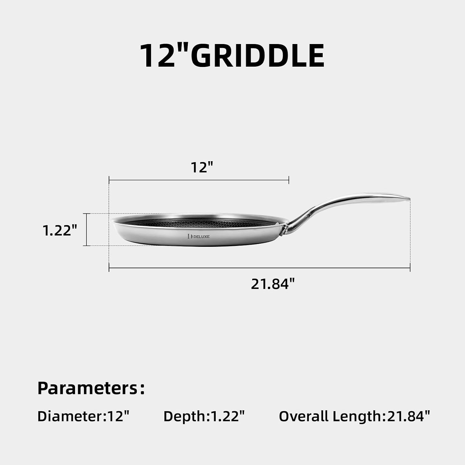 DELUXE Hybrid Nonstick Griddle Pan,12-Inch,Stay-Cool Handle,Dishwasher&Oven Safe,Induction-Ready,PFOA Free Compatible with All Cooktops Muffins - Breakfast - Daily Cooking