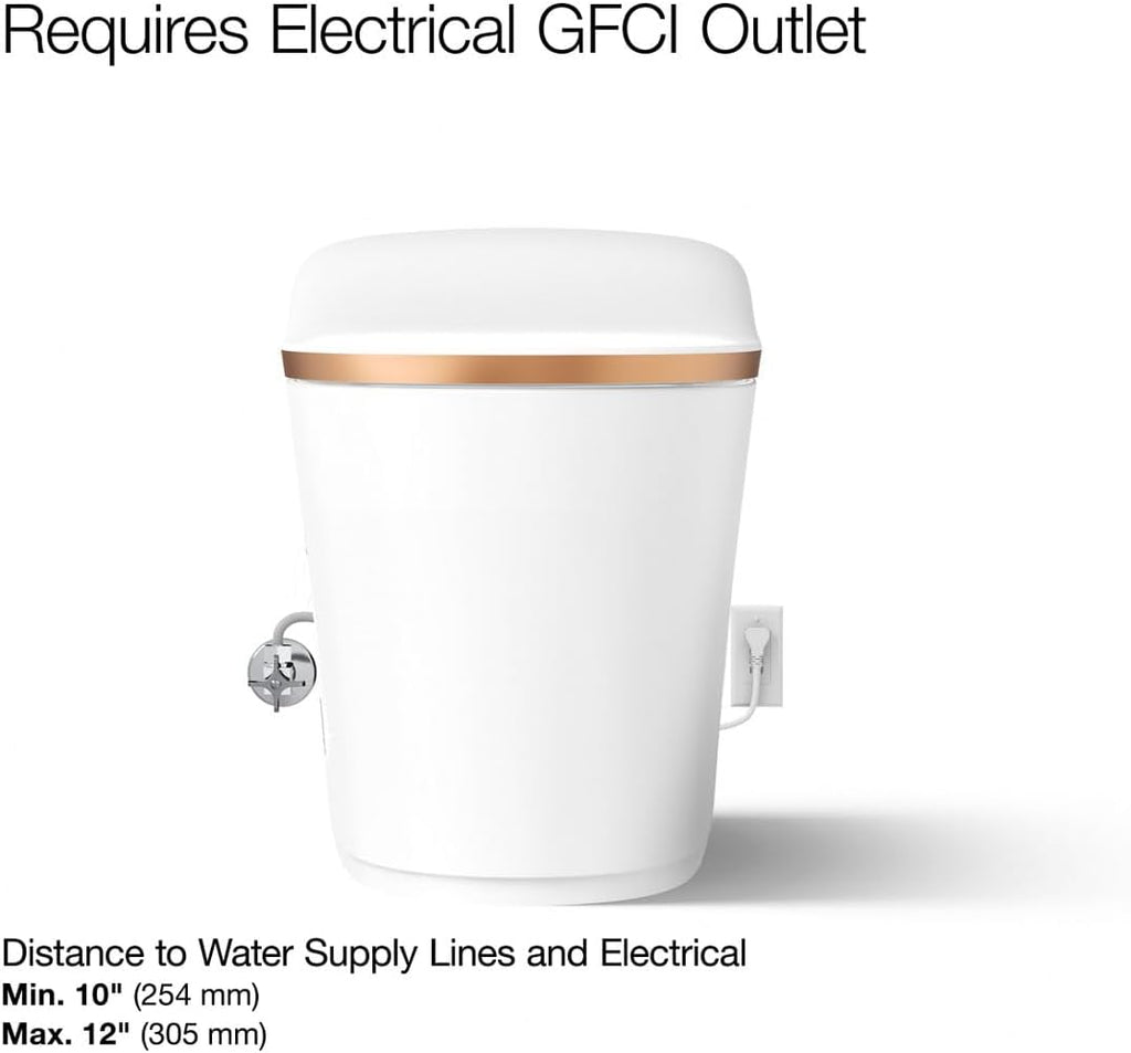 KOHLER K-77795-0SG Eir Comfort Height One-Piece Elongated, Dual-Flush, Smart Toilet with Bidet Built In, White with Sunrise Gold Trim