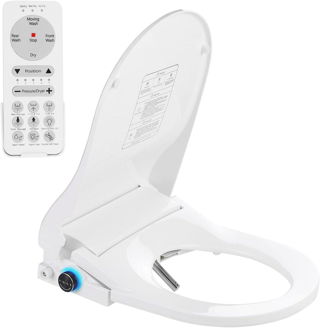 Electric Bidet Toilet Seat Round,24V Low-Voltage Heated Seat Instant Warm Water Wash & Warm Air Dryer,Self-Cleaning Nozzle,Remote Control,Soft Close Lid,Smart Bidet for Standard Round Toilets