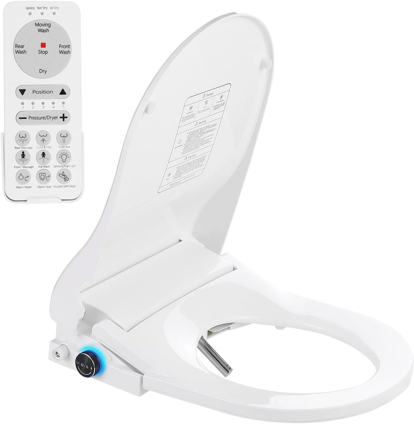 Electric Bidet Toilet Seat Round,24V Low-Voltage Heated Seat Instant Warm Water Wash & Warm Air Dryer,Self-Cleaning Nozzle,Remote Control,Soft Close Lid,Smart Bidet for Standard Round Toilets