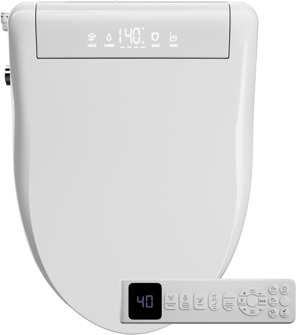 Sanyipace Smart Toilet Seat, Elongated Heated Toilet Seat with Bidet, Warm Water & Air Dryer, Multi-Color Night Light, Electronic Bidet with Soft-Close Automatic Lid, Aromatherapy Function