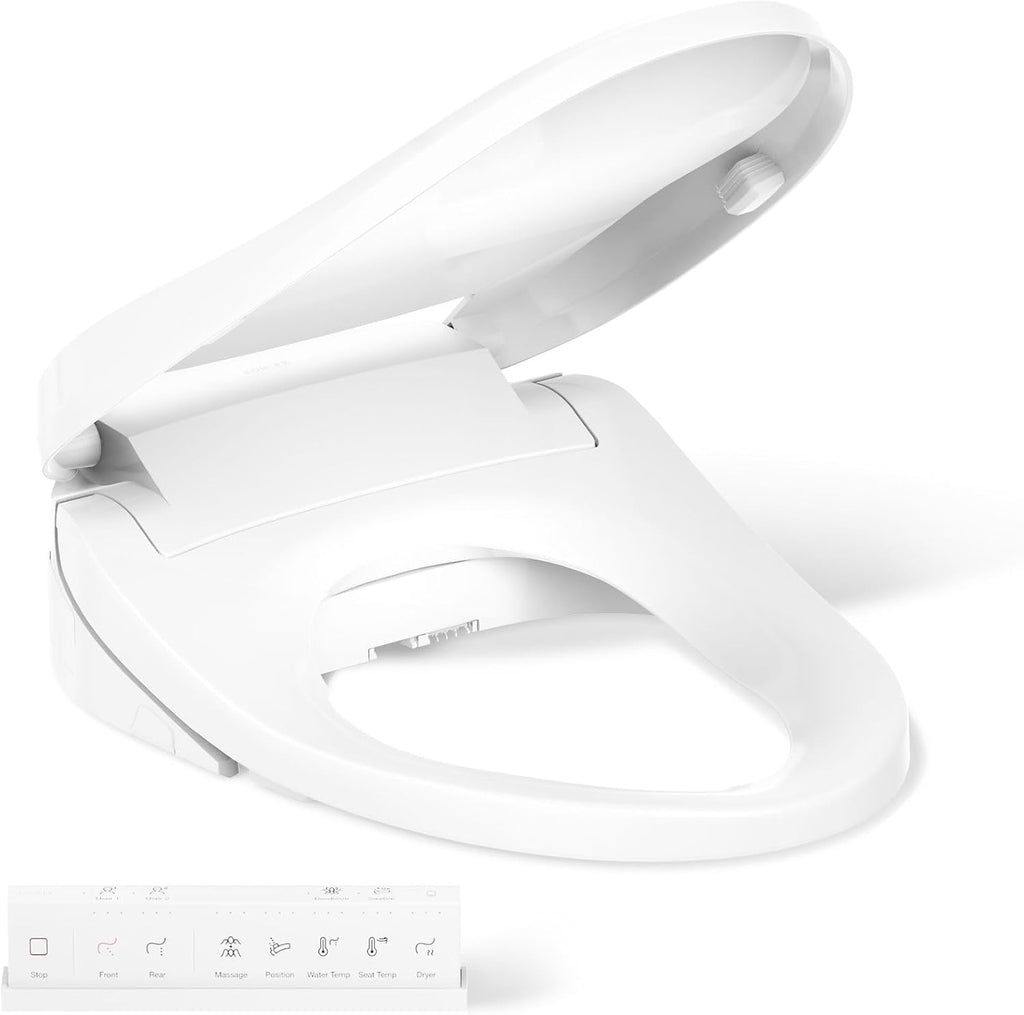 Kohler PureWash E820 Elongated Heated Bidet Toilet Seat, White with Remote Control, Quiet-Close Lid, Automatic Deodorization, Warm Water, Self-Cleaning Wand, Adjustable Water Pressure and Nightlight