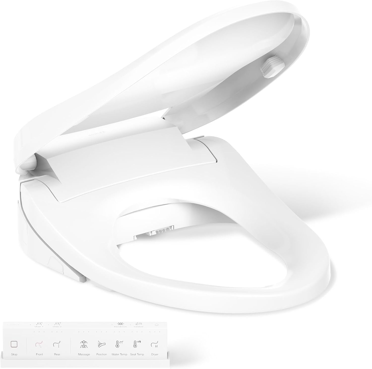 Kohler PureWash E820 Elongated Heated Bidet Toilet Seat, White with Remote Control, Quiet-Close Lid, Automatic Deodorization, Warm Water, Self-Cleaning Wand, Adjustable Water Pressure and Nightlight