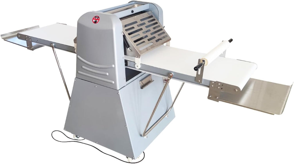 Commercial Electric Dough Sheeter Machine Stainless Steel Vertical Foldable Design 82.3'x19.7' Conveyor Belt 0.04-2' Adjustable Thickness for Croissant Pastry Bakery Canteen 110V