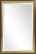 Howard Elliott Collection Cagney rectangular wall mirror with black and gold leaf finish, wall-mounted accent vanity mirror for living room, entryway, or bedroom décor, measuring 36 x 24 inches