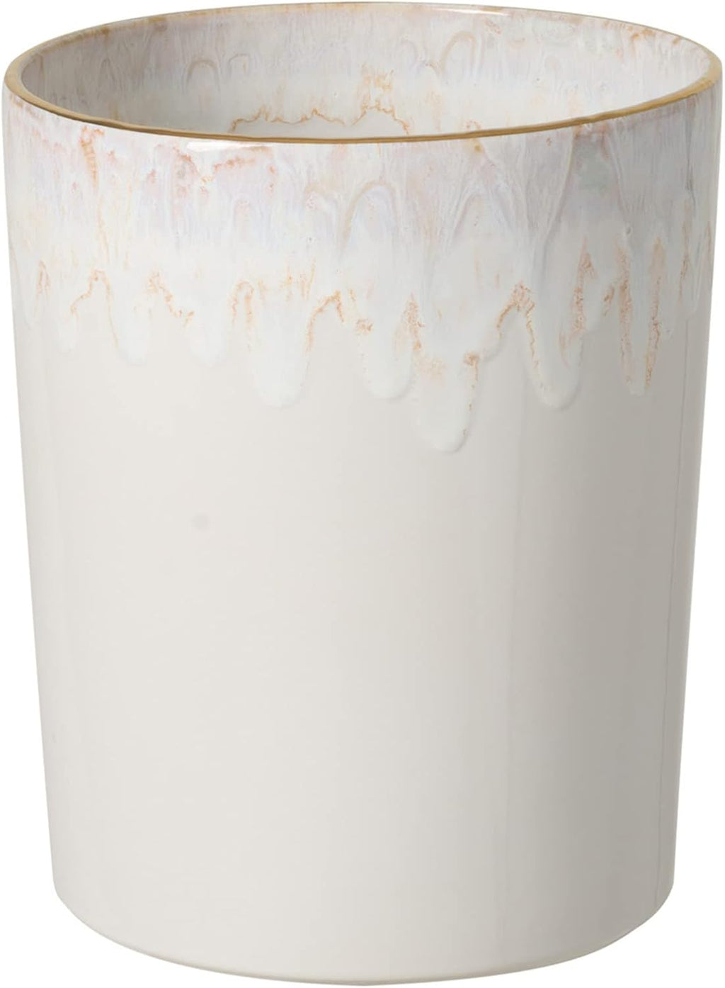 Casafina Ceramic Wastebasket Trash Can - Taormina Collection, White & Gold | Stoneware Bathroom Accessories | Quality Bath Decor | 8'' x 9.75'', 203 oz.