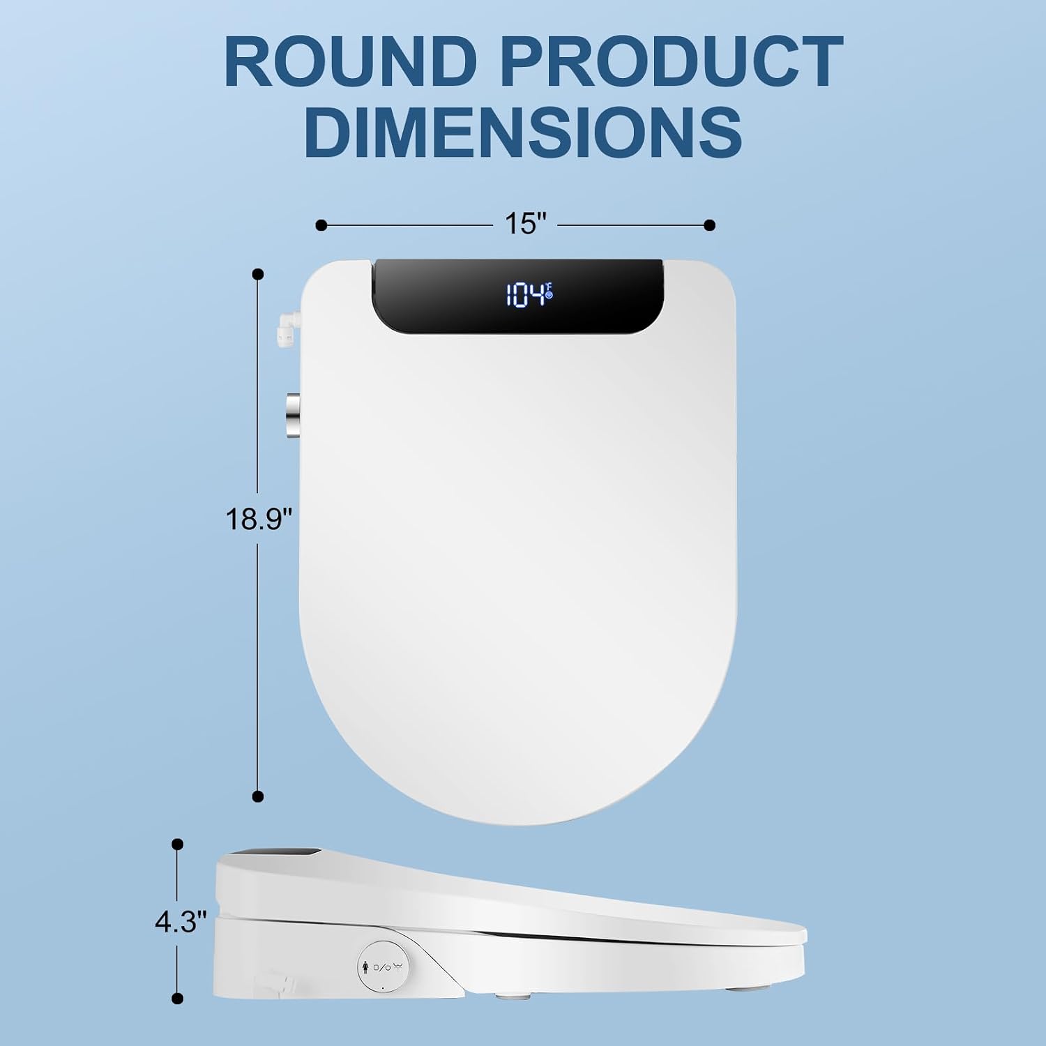 Bidet Toilet Seat, Round, Electric, Warm Water, Air Dryer, Heated Seat and Slow Close Lid, Front and Rear Wash, Night light, Wireless Remote, 102D (Round)
