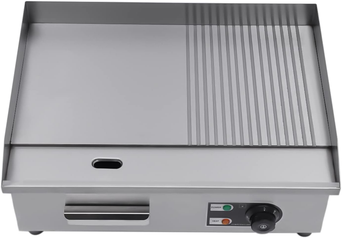 Commercial Countertop Grill 110V 1600W Electric Flat Top Griddle Grill 21.7'x13.8' Flat & Fluted Stainless Steel Flat Top Teppanyaki Griddle Nonstick BBQ Grill Temperature Range 122-572°F