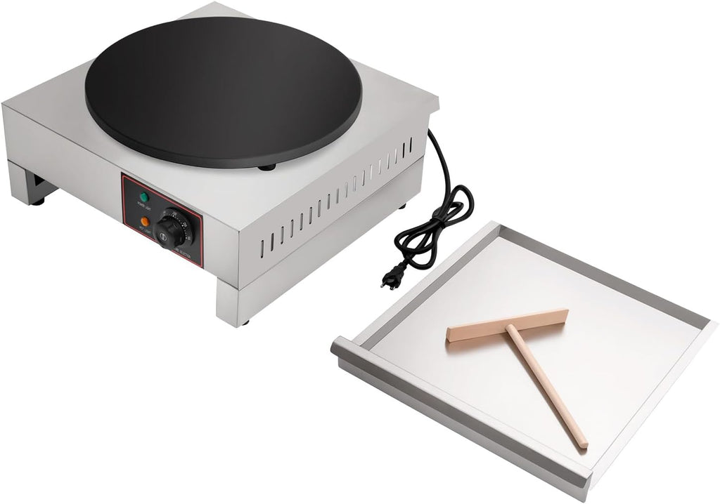 Electric Crepe Maker, 110V 1700W Desktop Circular Cereals Pancake Stove, 16' Commercial Stainless Steel Pancake Griddle with Adjustable Temperature for Kitchen Convenience Store & Snack Stand