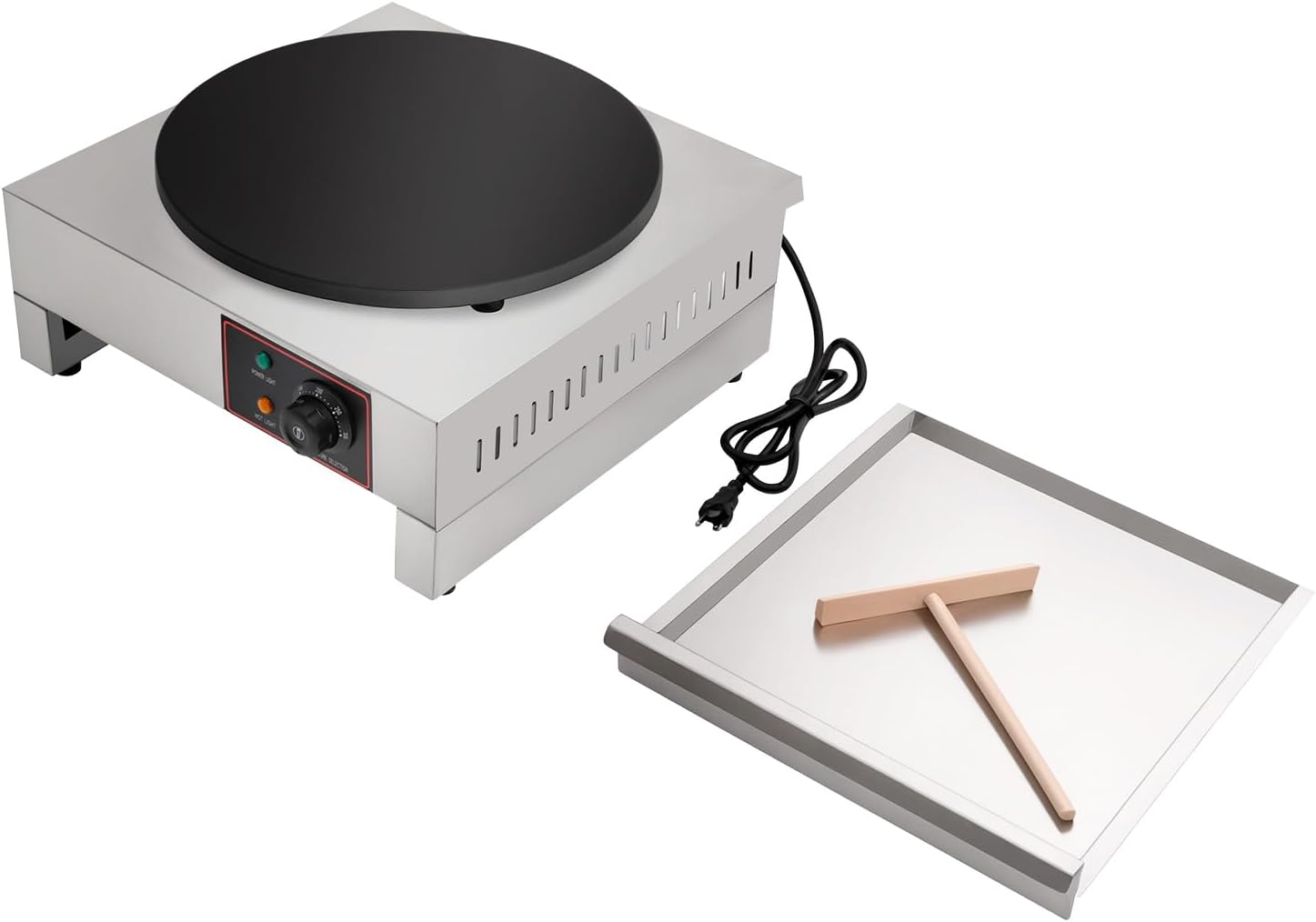 15.75 Inch Commercial Electric Crepe Maker, 1700w Non-stick Pancake Maker, 122-572℉ Adjustable Temperature Crepe Pan, Cast Iron Griddle Machine with Spatula for Home Snack Stand Dessert