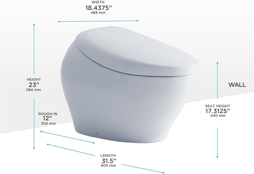 TOTO® NEOREST® NX2 Dual Flush 1.0 or 0.8 GPF Toilet with Integrated Bidet Seat and EWATER+® and ACTILIGHT®, Cotton White - MS903CUMFX#01