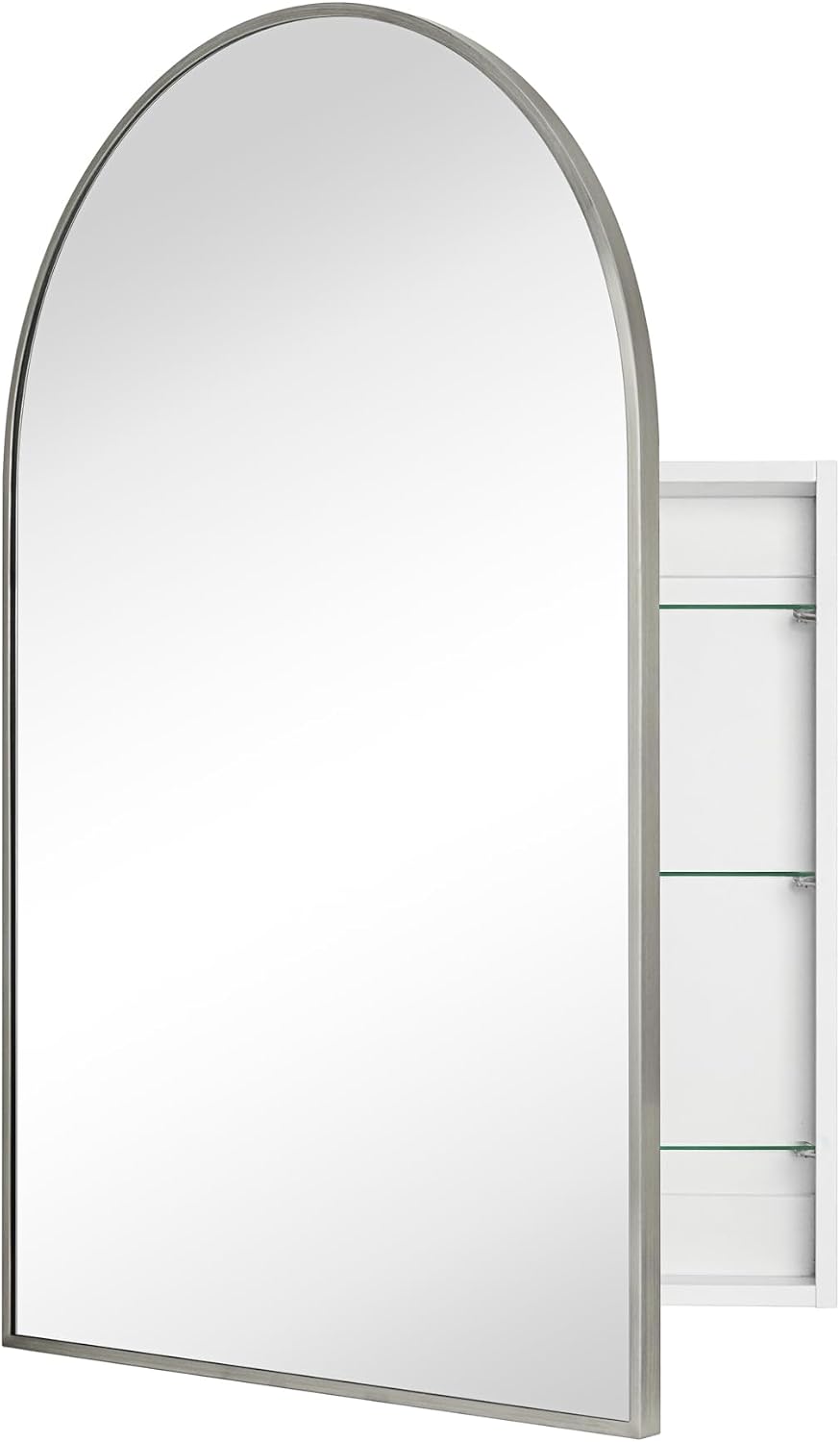 TEHOME 20 x 30'' Brush Nickel Arched Bathroom Medicine Cabinet with Mirror Recessed and Surface Mount Medicine Cabinet Mirror