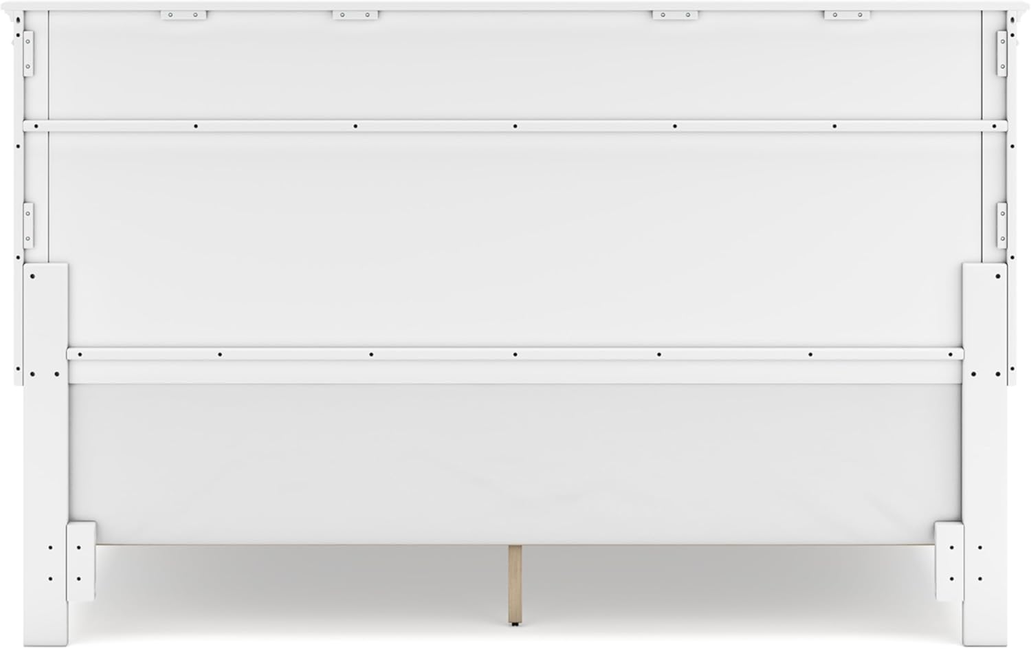Signature Design by Ashley Fortman Transitional King Panel Bed with Tapered Feet, Foundation or Box Spring Needed, White
