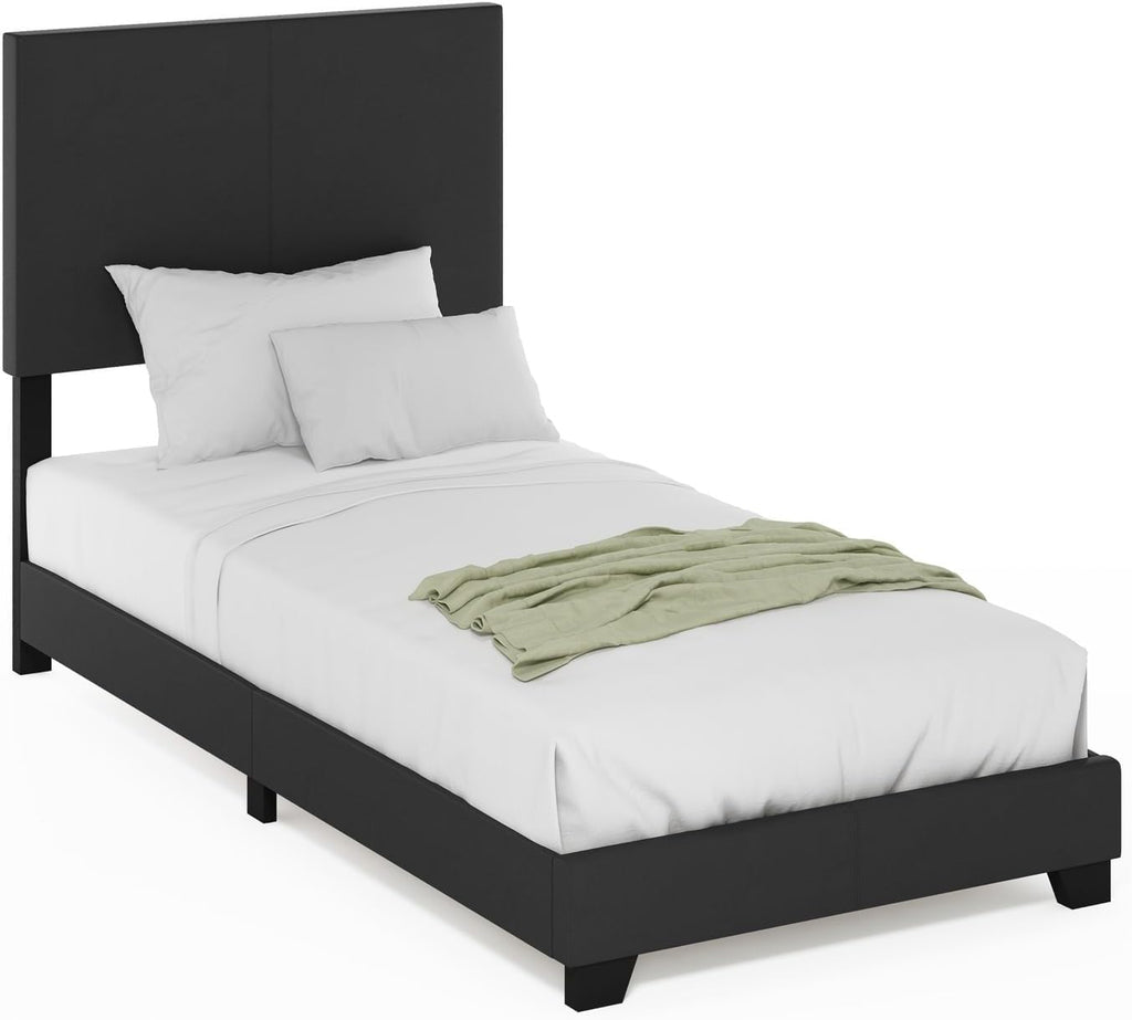 Furinno Pessac Upholstered Bed Frame, Black PU Leather, Twin XL