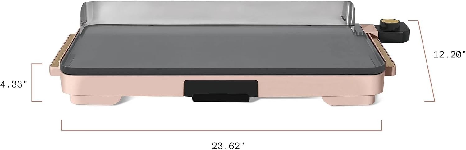 XL Electric Griddle 12' x 22' – Non-Stick, Family Size, Adjustable Temperature, Removable Drip Tray (Rose)