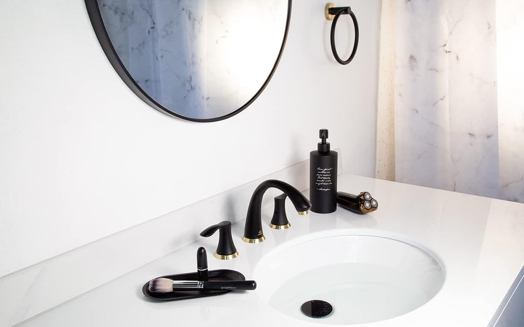 Black and Gold Bathroom Faucet 3 Hole, Lava Odoro 8 inch Widespread Bathroom Faucet 2 Handle Bathroom Sink Faucet Vanity Faucet with Drain Assembly Supply Line, BF405-GB