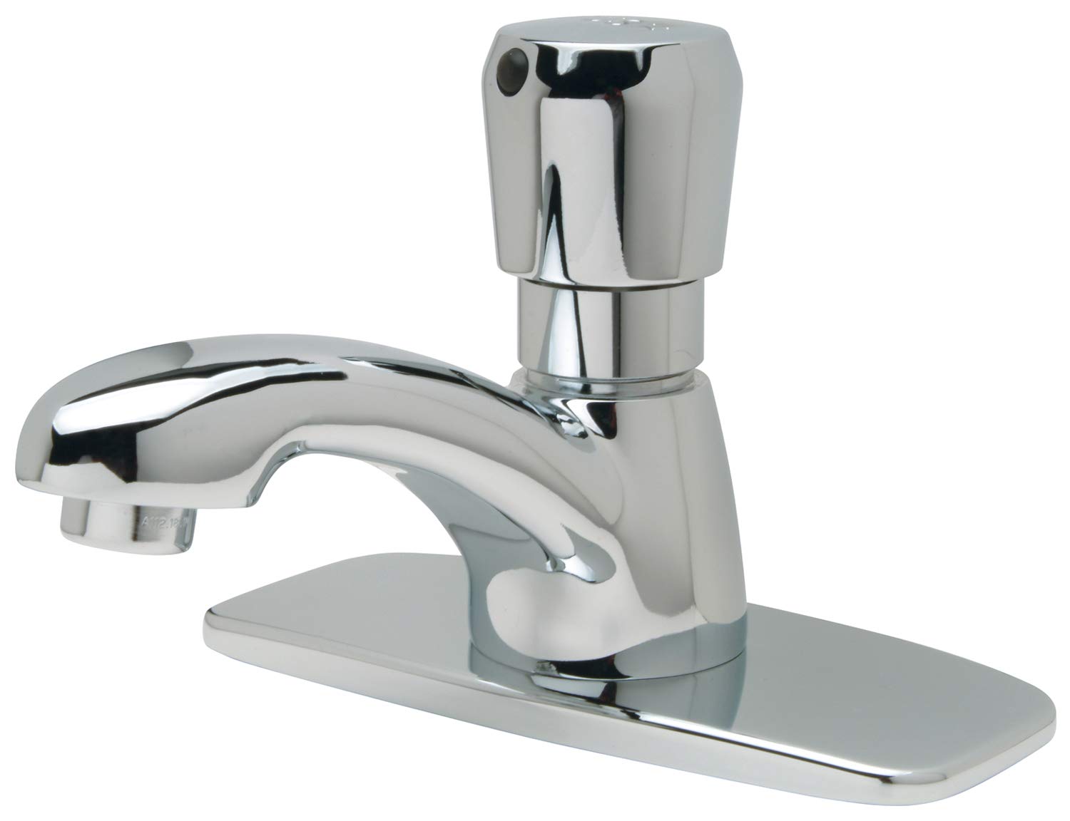 Zurn Z86100-XL-CP4-3M AquaSpec Single-Hole Metering Faucet, 0.5 GPM Vandal-Resistant Pressure-Compensating Spray, Push-Button, 4' Cover Plate, Chrome