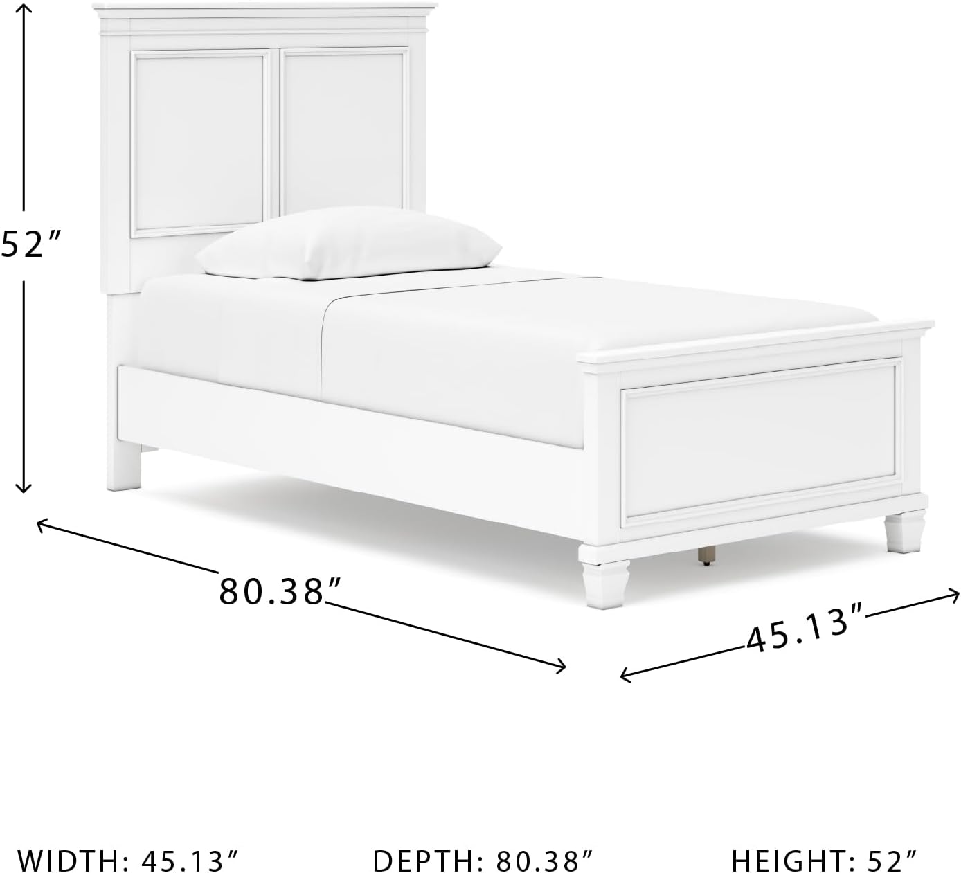 Signature Design by Ashley Fortman Transitional Twin Panel Bed with Tapered Feet, Foundation or Box Spring Needed, White