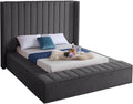 Meridian Furniture Kiki Collection Modern | Contemporary Velvet Upholsterd Bed with Channel Tufting, Siderails and Footboard Storage Compartments, Full, Grey