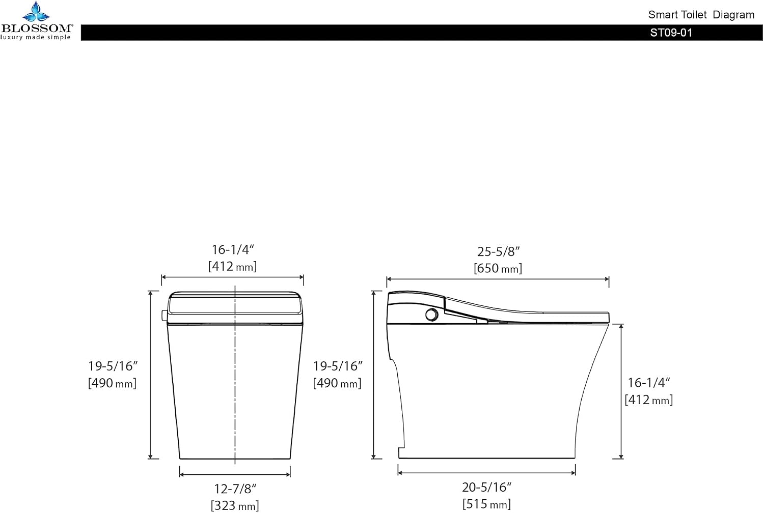 Blossom Smart Bidet Toilet – Modern One-Piece Tankless Toilet with Heated Elongated Seat, Nano Self-Cleaning Nozzle, Auto and Foot Flush, Remote and Knob Control, Multi-Level Wash, 6 Safety Layers