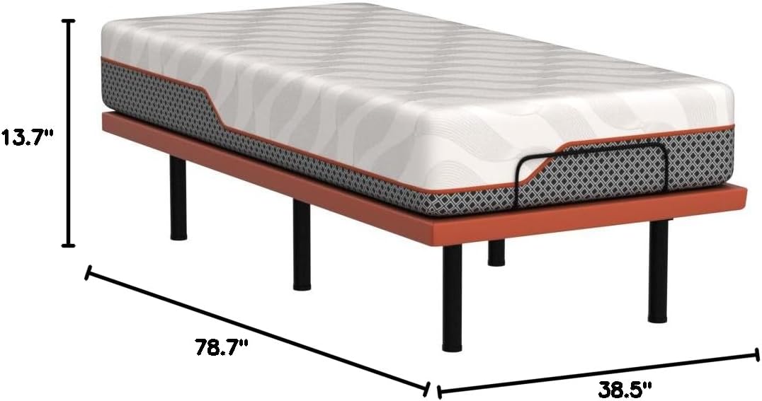 ESHINE Adjustable Bed Frame + 14' Hybrid Mattress Twin XL - Luxury Gel Memory Foam(319 Pocket Springs) with Massage, Wireless Remote, USB, Under Bed Night Light, Medium Soft, 3000 Series