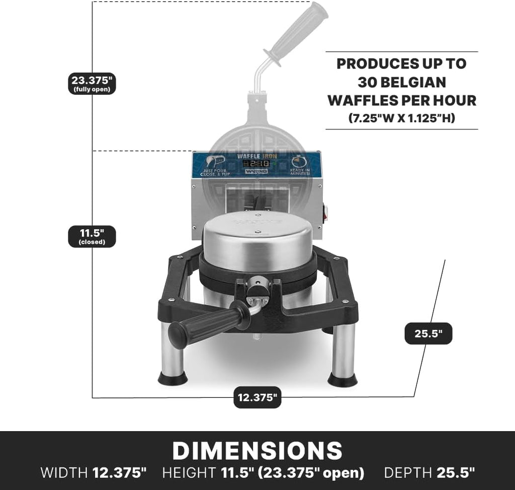 Waring Commercial Heavy-Duty Cast Iron Belgian Waffle Maker, 30 Waffles per Hour, 360° Rotating Design, for High-Volume Restaurants & Hotels, NSF Certified, WWHD500