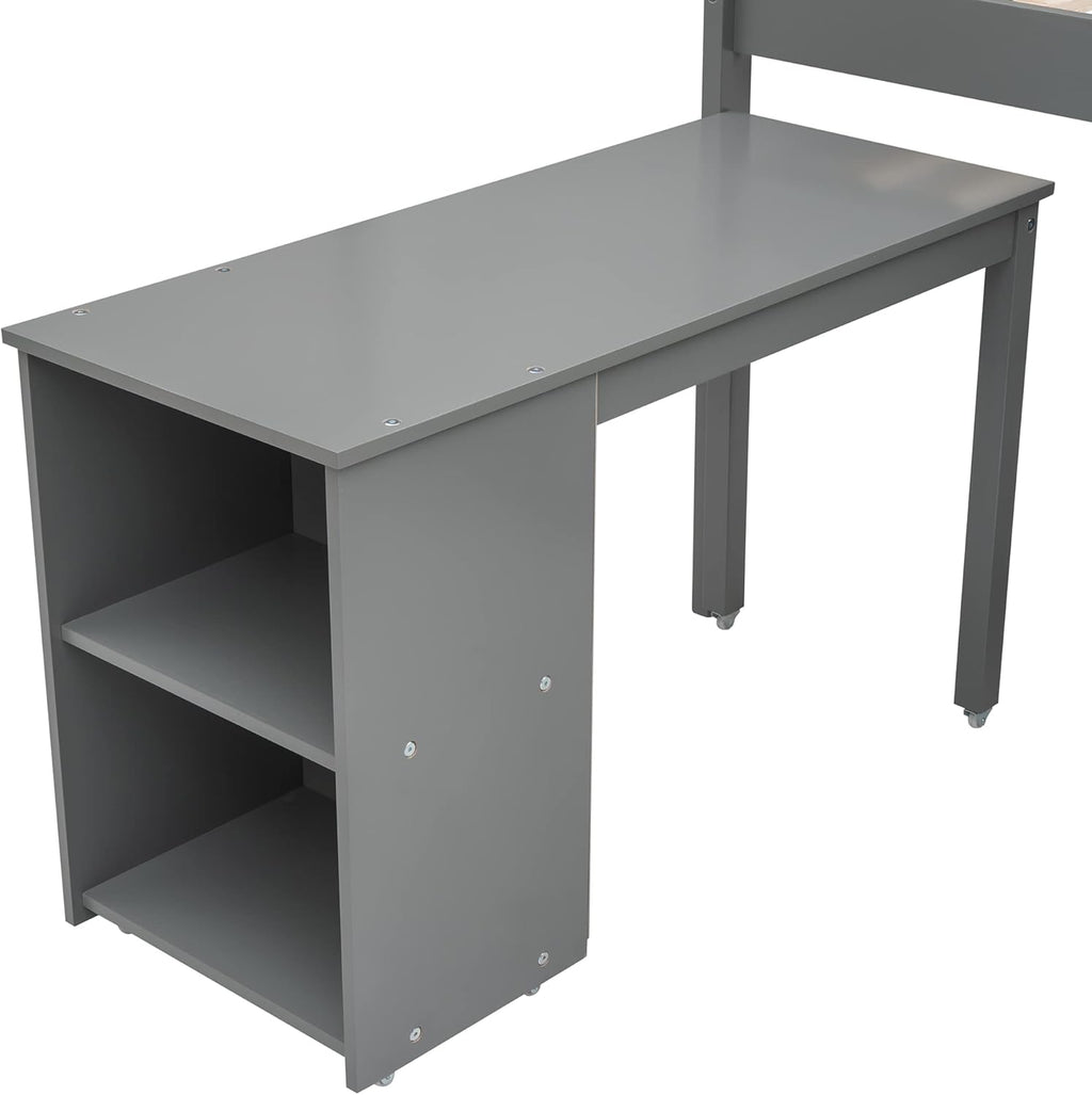Harper & Bright Designs Twin Size Low Loft Bed with Desk and Storage Cabinet, Wooden Low Study Loft Bed with Drawers, for Kids Teens Girls Boys - Gray